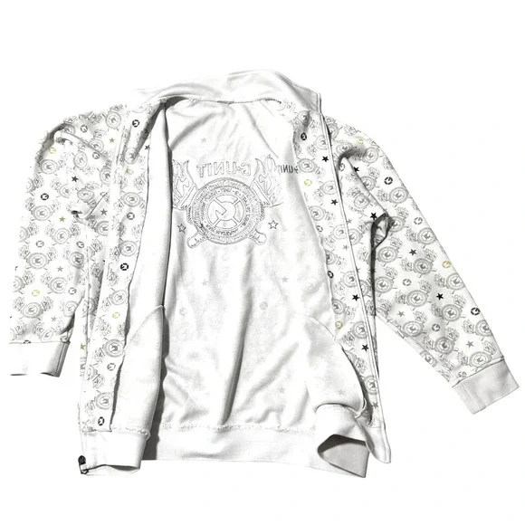 Vintage G-Unit Full Zip Track Jacket White All Over Print Logo Mens L 50 Cent - Picture 2 of 9